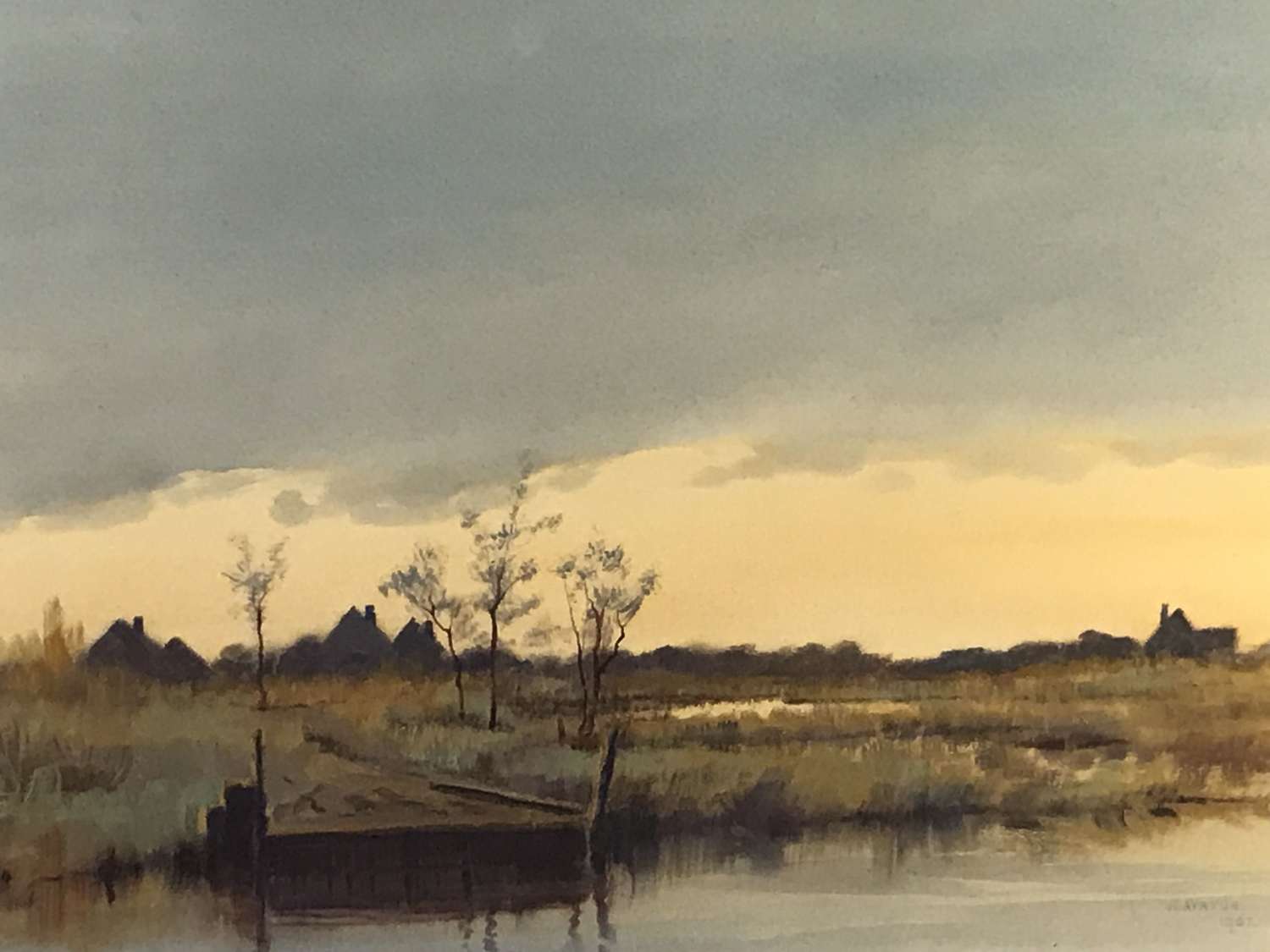 1907 Watercolour painting by William Ayrton of a Norfolk Landscape