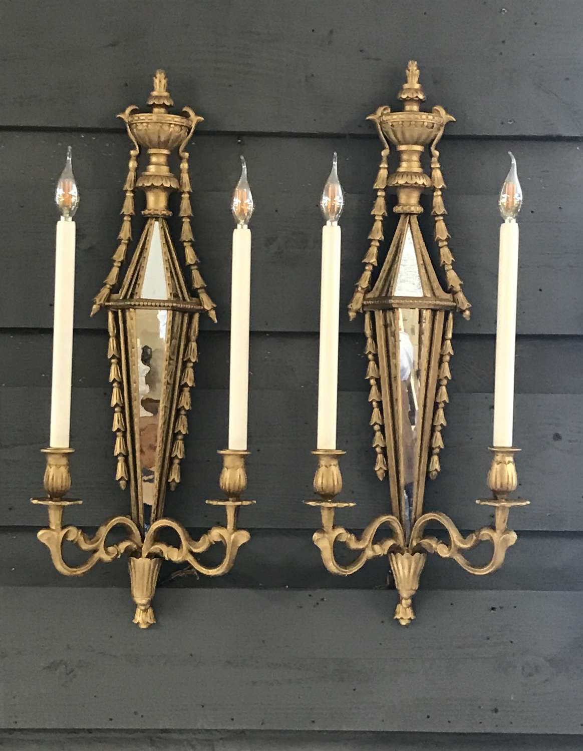 Pair of Antique French Mirrored wall lights