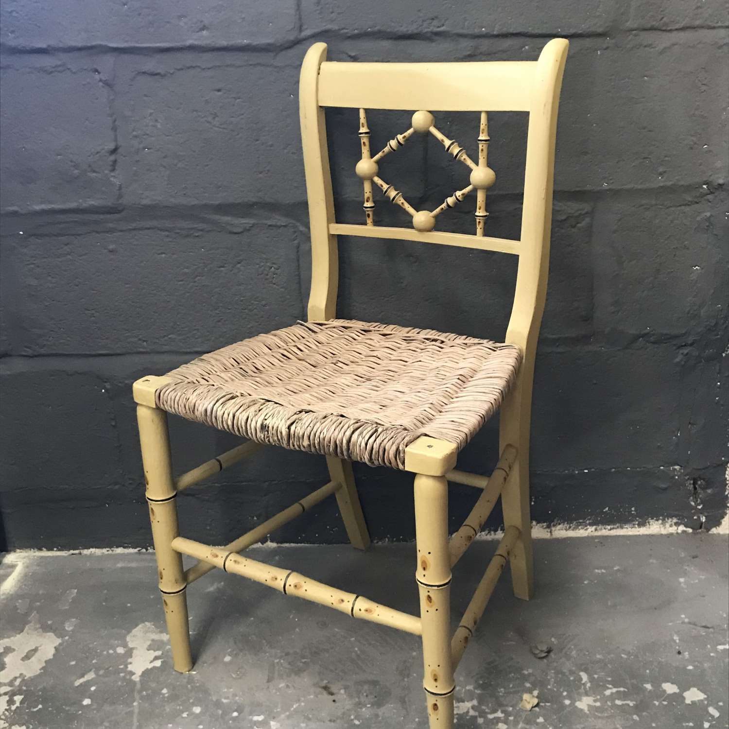 19th century painted chair with rush seat