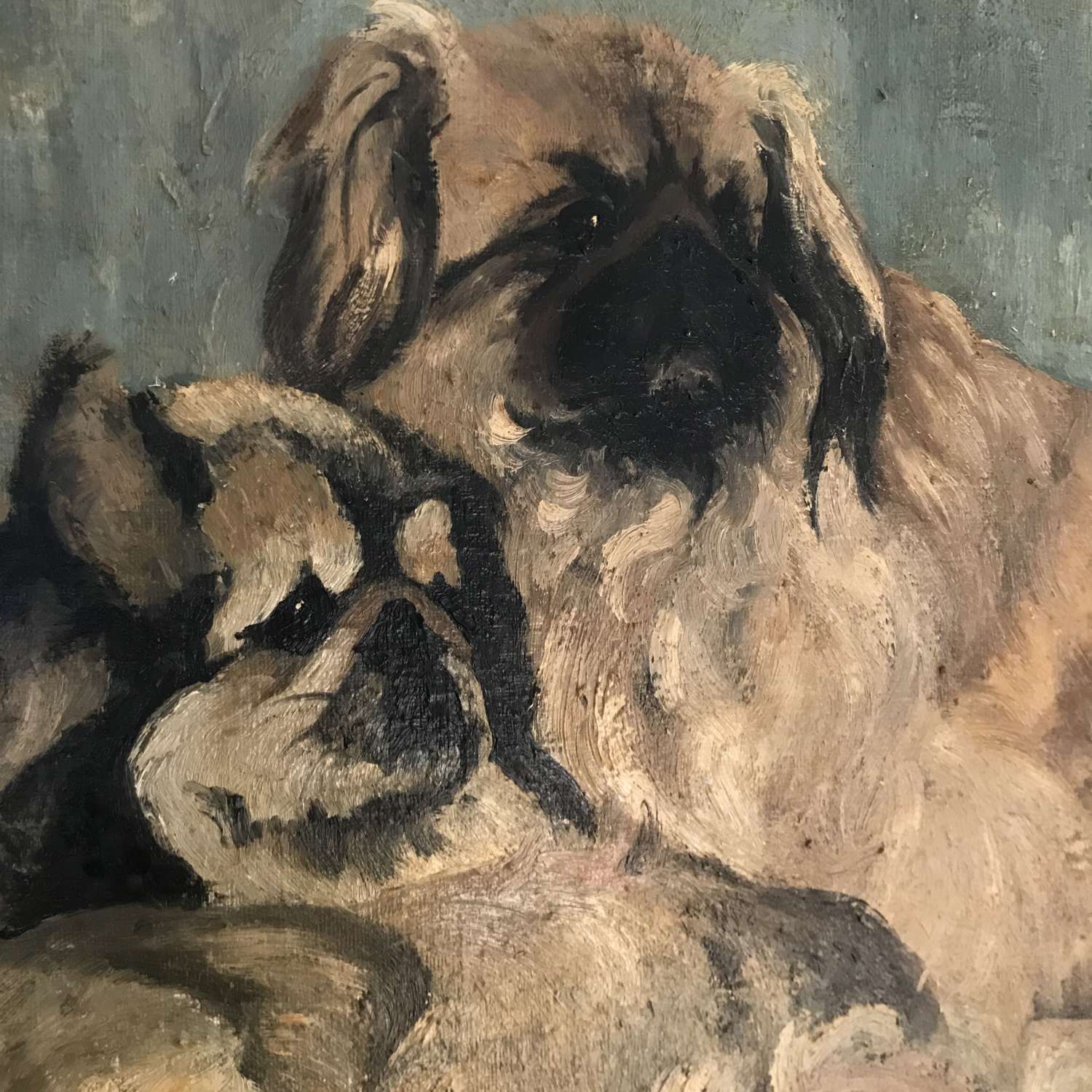 20th century Oil Painting of Pekingese Dogs
