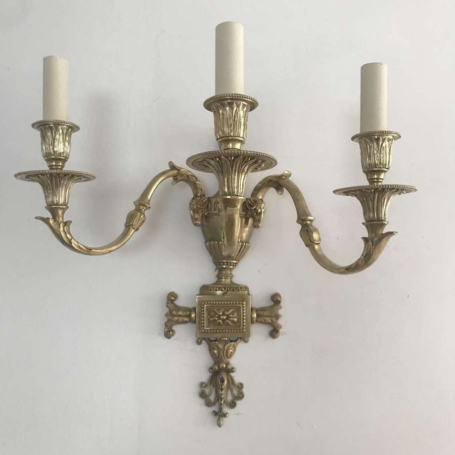 Polished brass 3 arm wall light of weight and quality