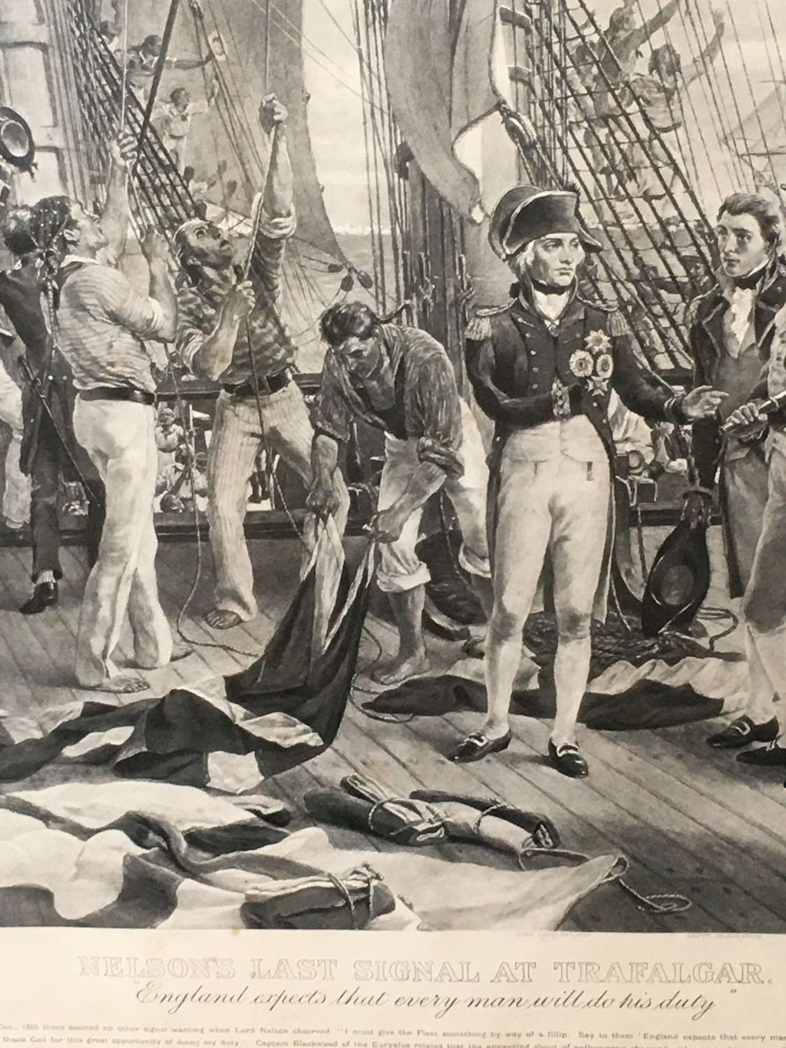 1905 Lithograph of Admiral Lord Nelson’s last signal before Trafalga