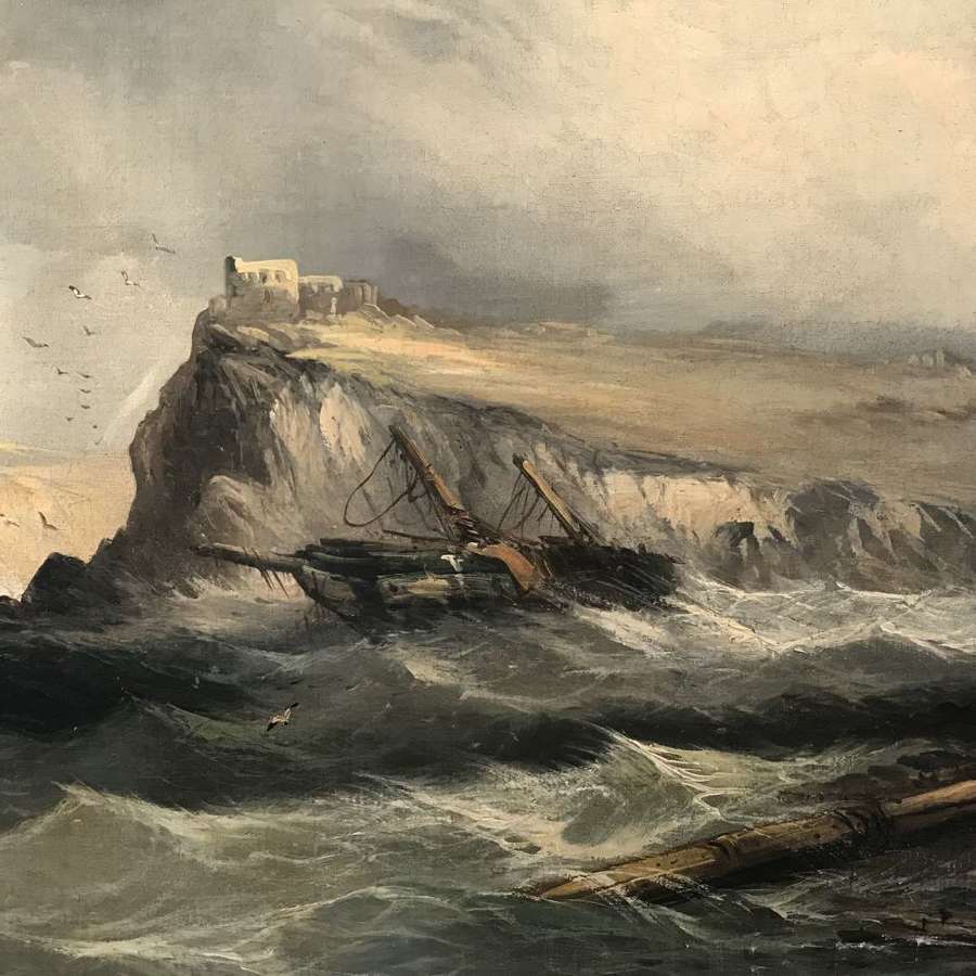 19th Marine oil painting of a wreck in the manner of JWM Turner