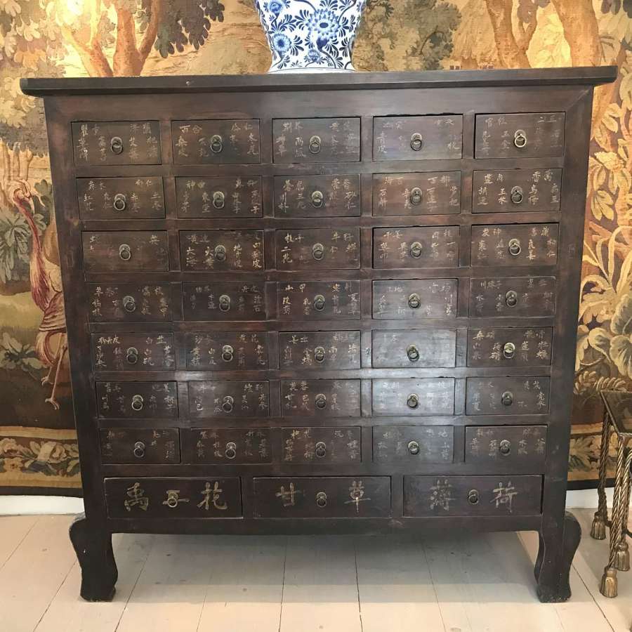 Chinese herbalists or apothecary’s cabinet of 38 drawers