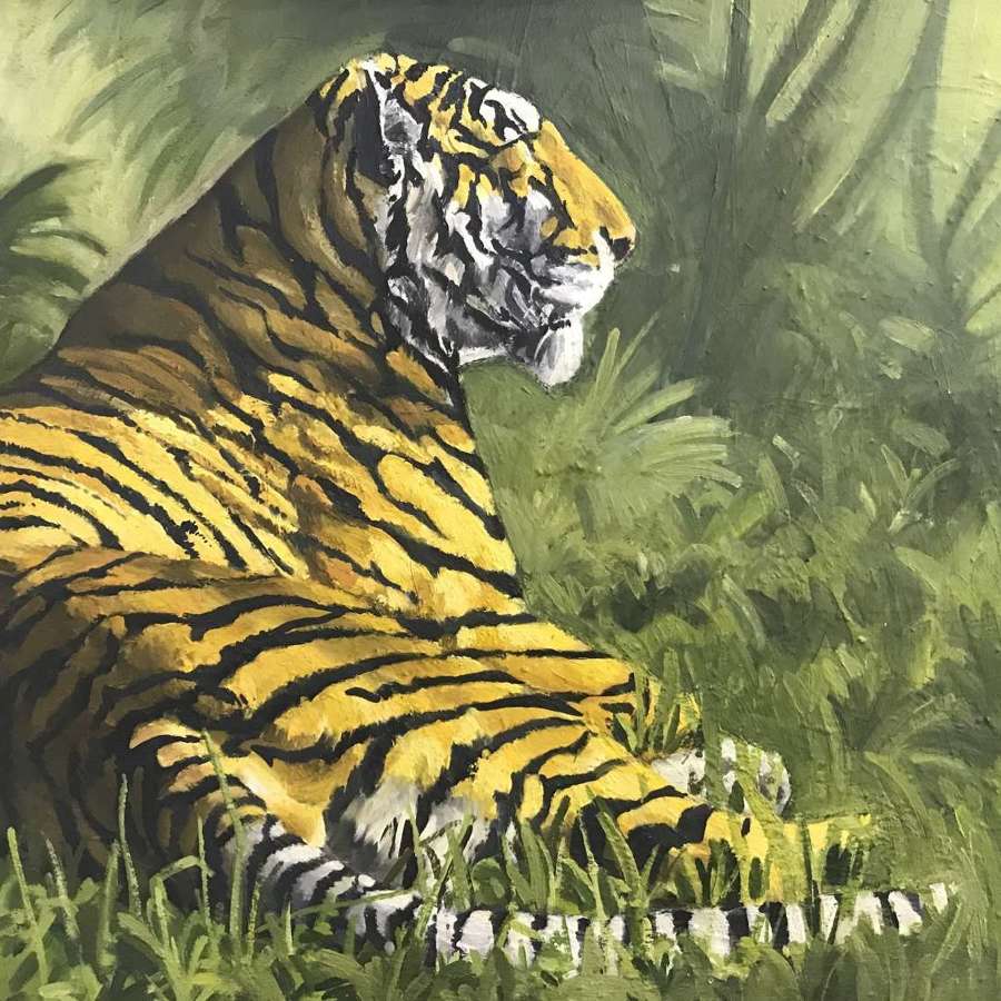 Oil painting of a restingTiger by David Lee