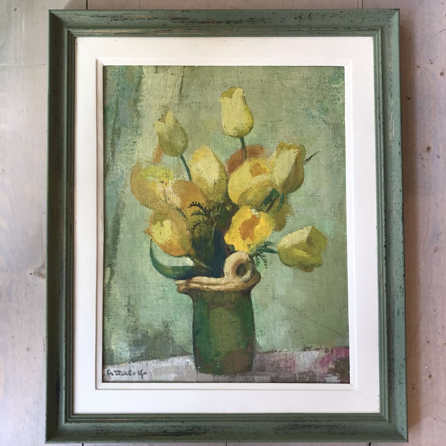 Yellow Tulips Oil on board by Peter Colfs, Belgium