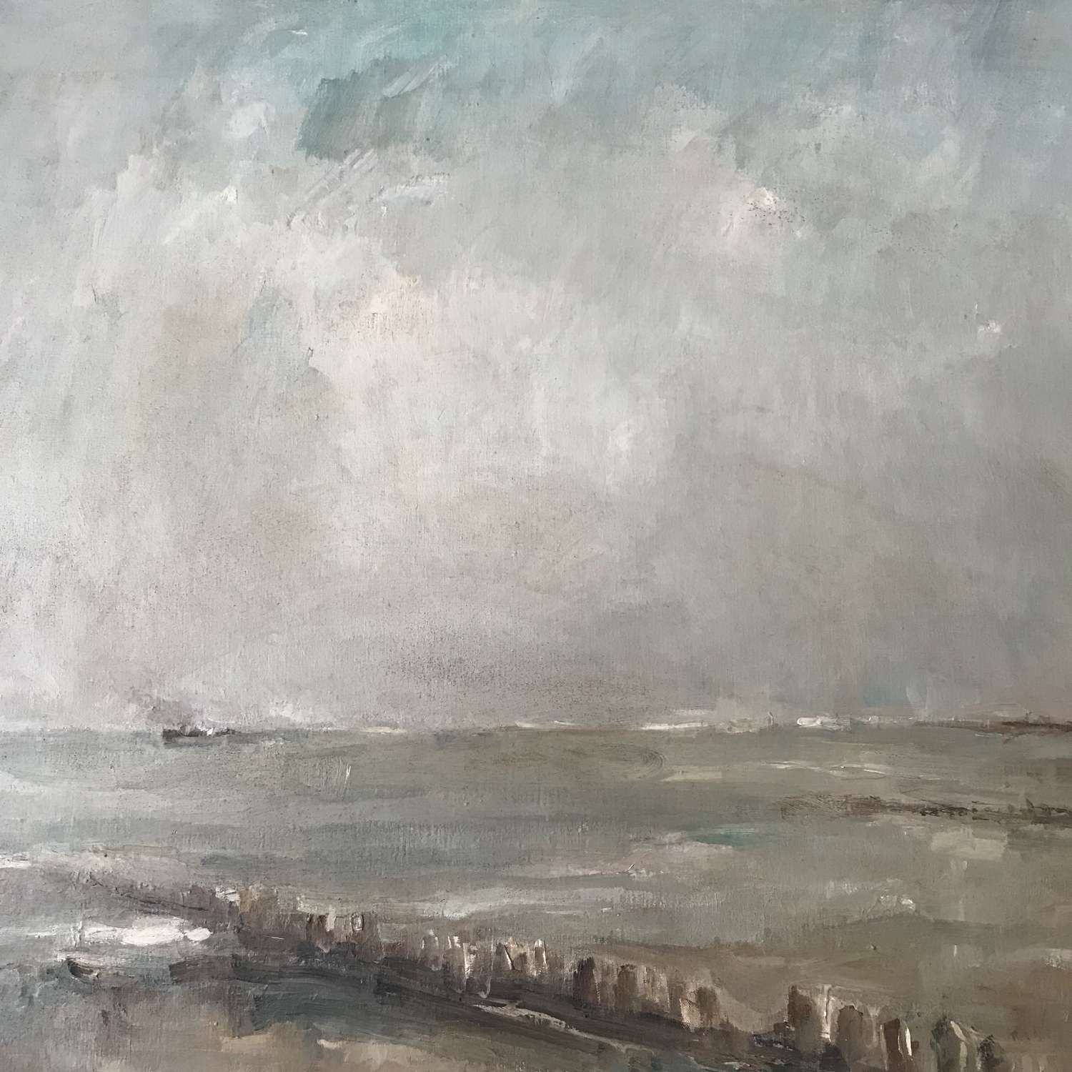 Large oil on canvas. Coastal scene by Karel  Rosseeuw
