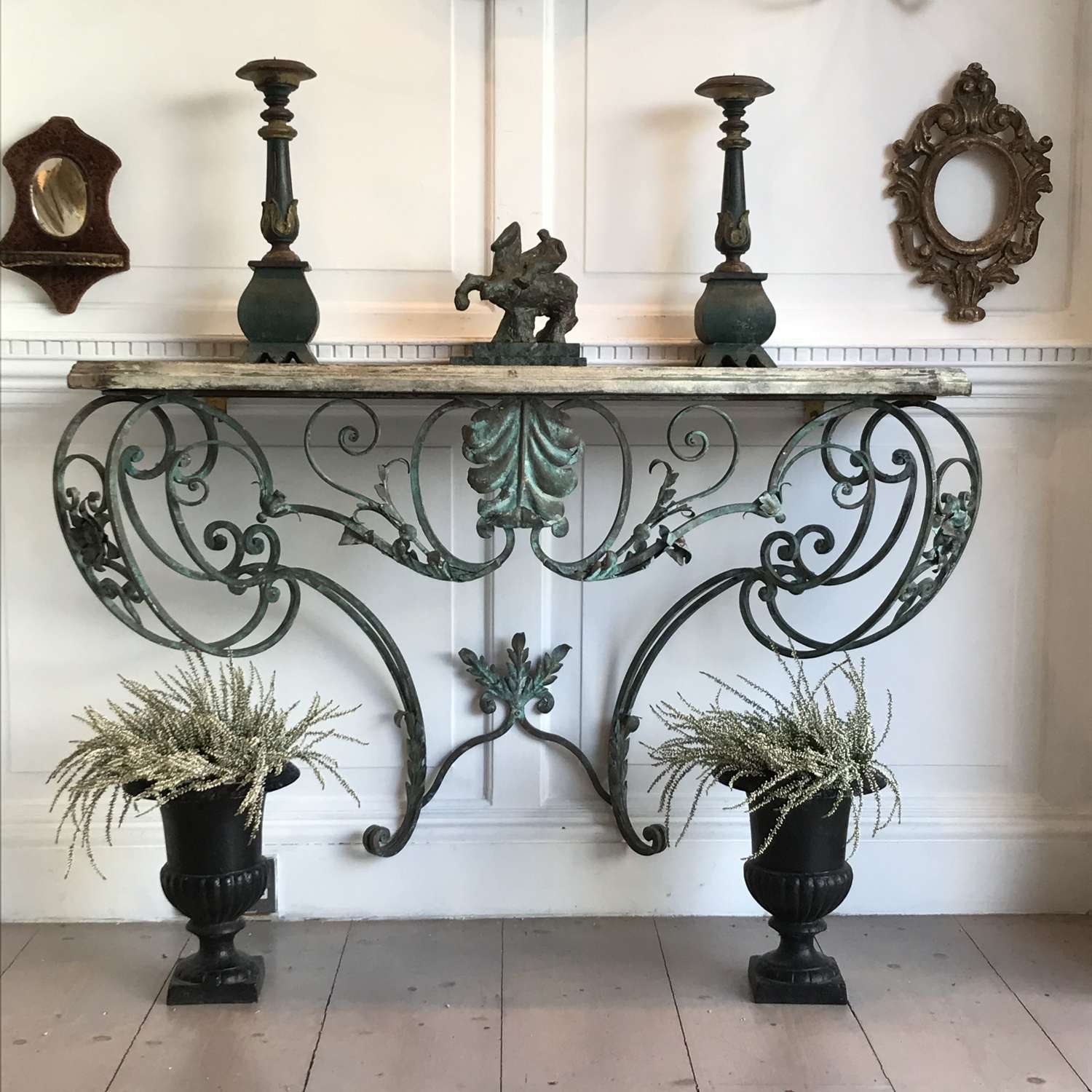 Wrought iron console table in the manner of Gilbert Poillerat