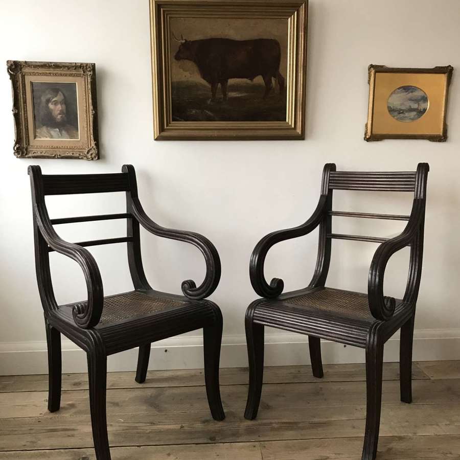 Pair Anglo Indian open armchairs of Regency pattern
