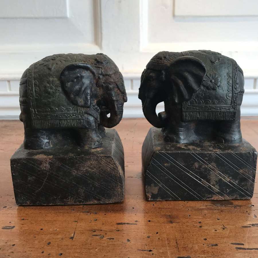 A pair of bronze Indian Elephants