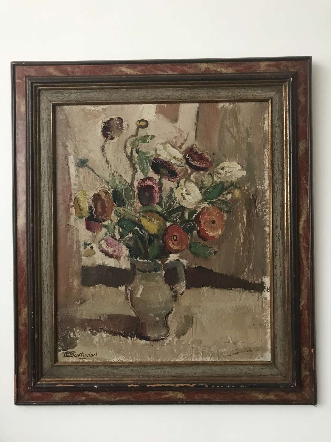 Dutch School oil on canvass. Flowers in a Jug circa 1930