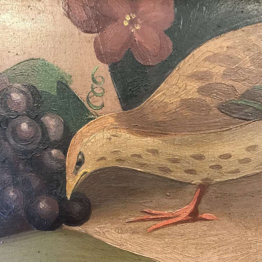 Italian oil on panel. Partridge and Lute