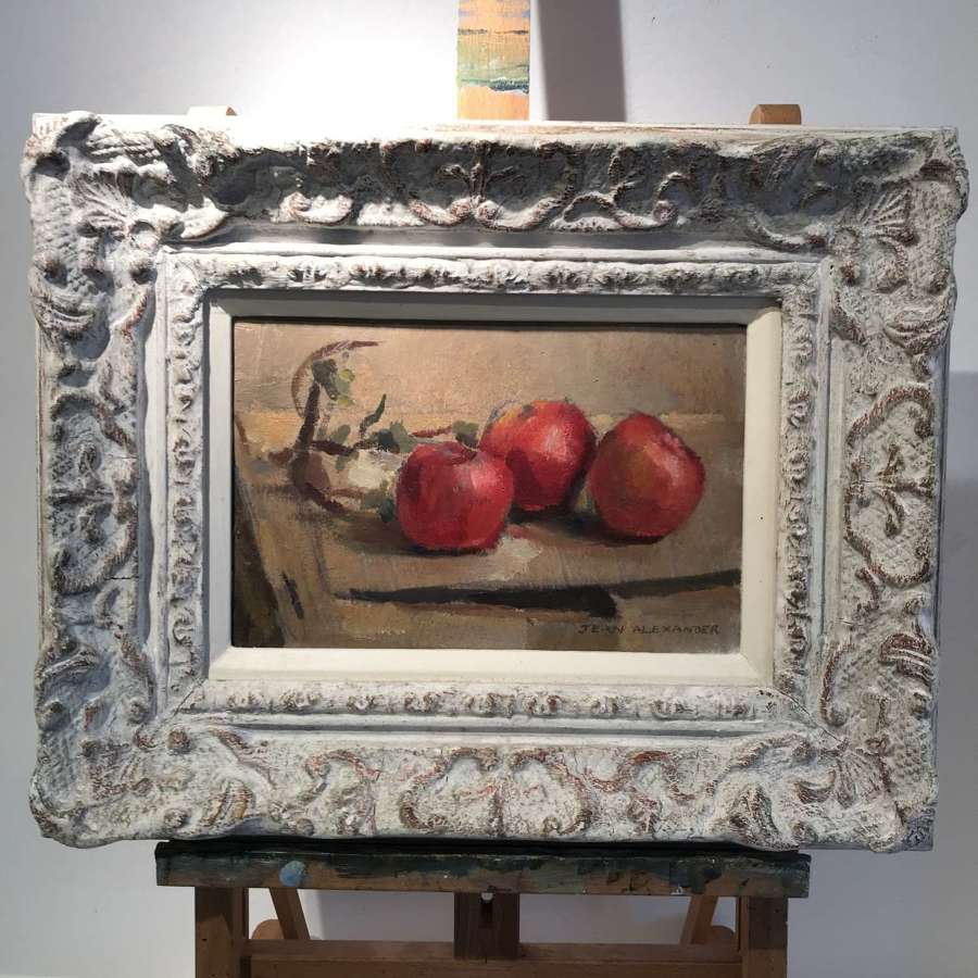 Beautifully framed still life of apples by Jean Alexander