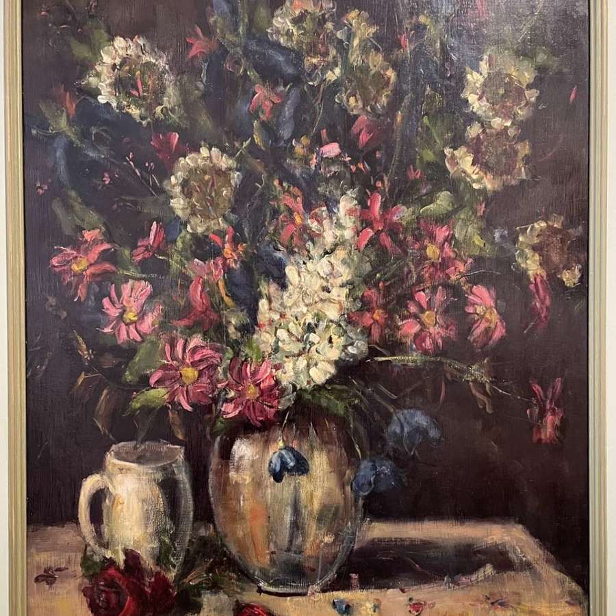 Richly coloured Still Life Oil on board. Early 20th century